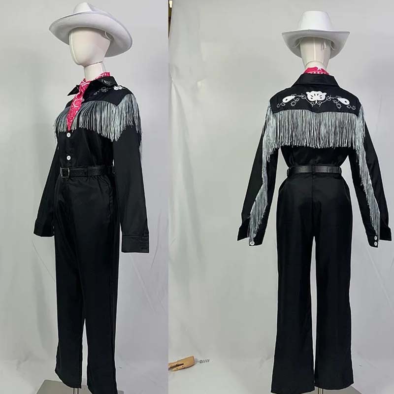 KEN Cosplay Costume avec chapeau Cowboy avec écharpe Western à manches longues frange chemise Halloween Cosplay pour hommes B