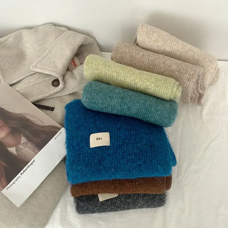 Hiver Mohair écharpe femmes foulards de luxe épaissir plus chaud doux Pashmina châles enveloppes femme couleur Pure tricoté longue écharpe