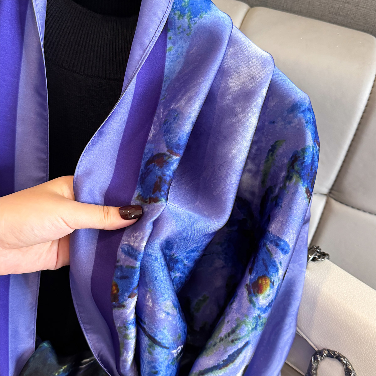 Longue écharpe de luxe pour femmes rétro châle chaînes dames Hijab élégant foulard doux tache fausse soie écharpe pour voyage à la plage