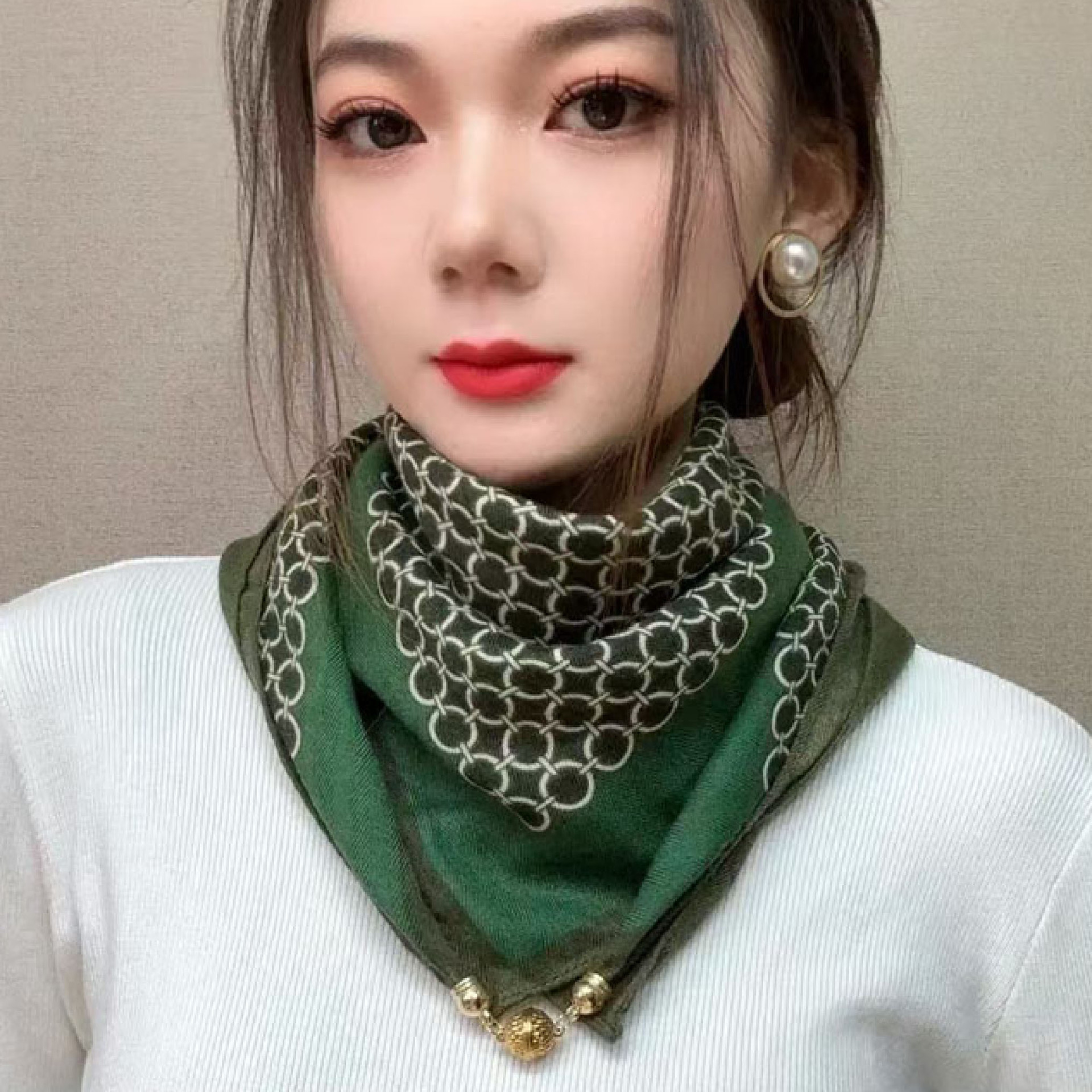 Nouveau Foulard Carré de Luxe en Soie pour Femme, Écharpe à Boucle Magnétique, Imprimé Floral, en Coton et Lin, Triangle Croisé, Doux et Chaud