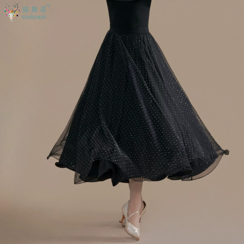 Jupes de danse de salon élégantes pour femmes, noires, à grande ampleur, costumes de danse professionnels modernes, vêtements de valse standard nationale