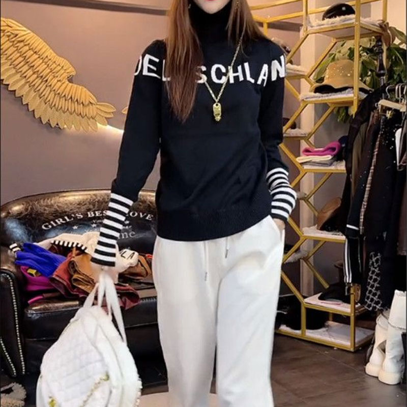 Pulls à col roulé rayés épissés pour femmes, pulls décontractés coréens, streetwear d'automne et d'hiver, vêtements pour femmes