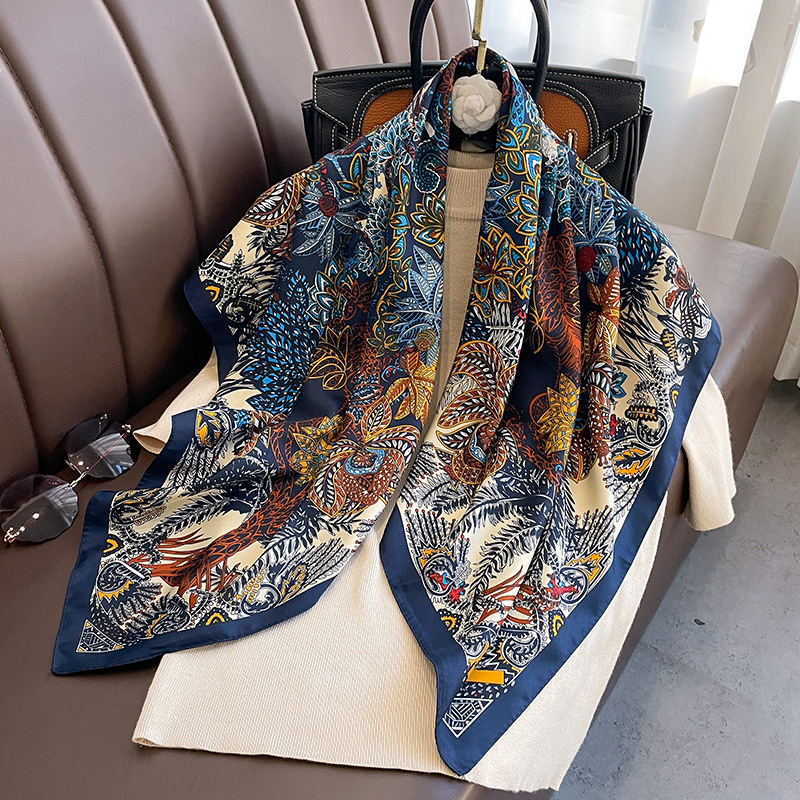 Foulard Carré en Coton Sergé pour Femme, Châle de Tête, Imprimé de Luxe, Hijab, Bandana, Pashmina, 90x90cm