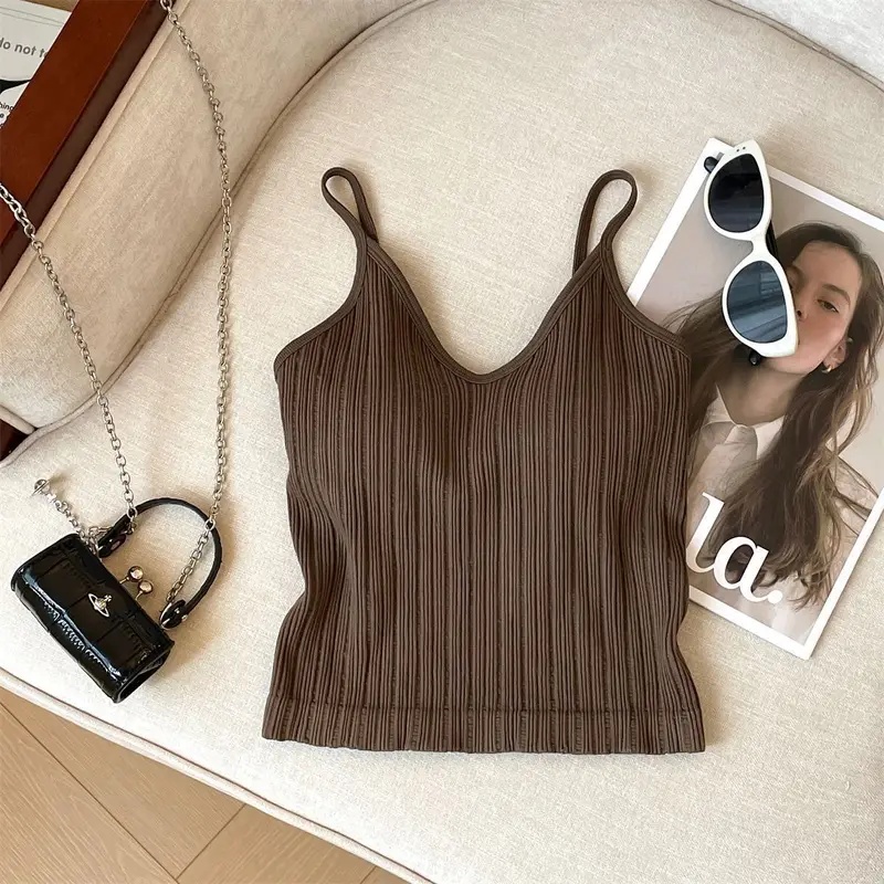 Débardeur en tricot d'été sans manches à col en V pour femme, blanc et noir, style décontracté basique, débardeur à épaules dénudées, sexy, dos nu, crop top