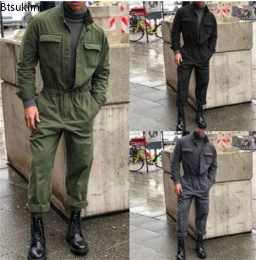 2026 automne hiver mode hommes vêtements combinaisons nouveau col montant à manches longues pantalon hommes décontracté Streetwear une pièce salopette