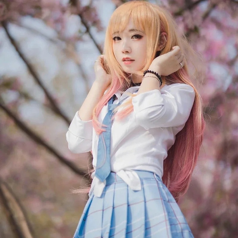 Costume de cosplay My Dress-Up Darling Kitagawa Marin, uniforme scolaire JK, chemise, jupe à carreaux, ensemble complet, tenue de carnaval d'Halloween