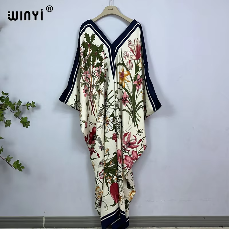Robe longue d'été imprimée WINYI, Abaya musulmane, tenue de plage pour femme, vêtements de plage, kaftan Abaya de luxe Dubaï