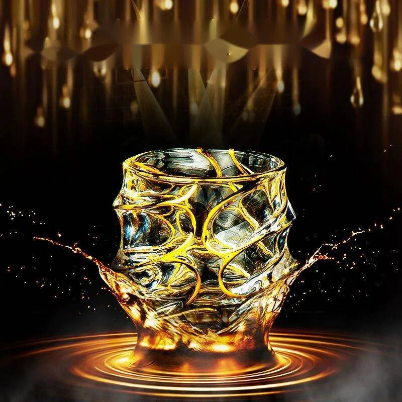 Verre à whisky de luxe avec ligne dorée, verres en cristal luxueux peints, brillant, multi-usages, tasse à vin, bière, Cocktail