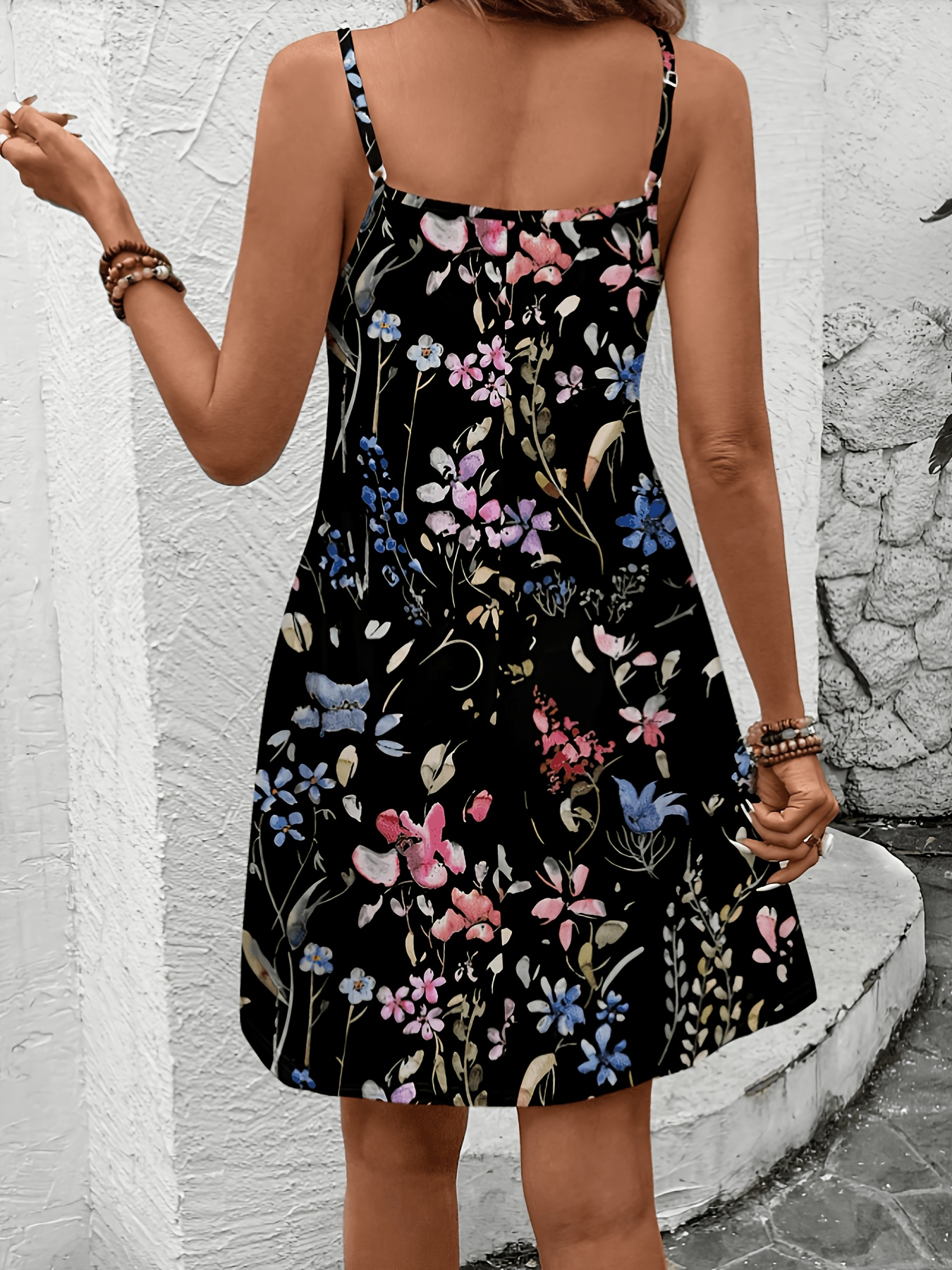 Robe maxi décontractée et simple à imprimé floral pour femmes, sans manches