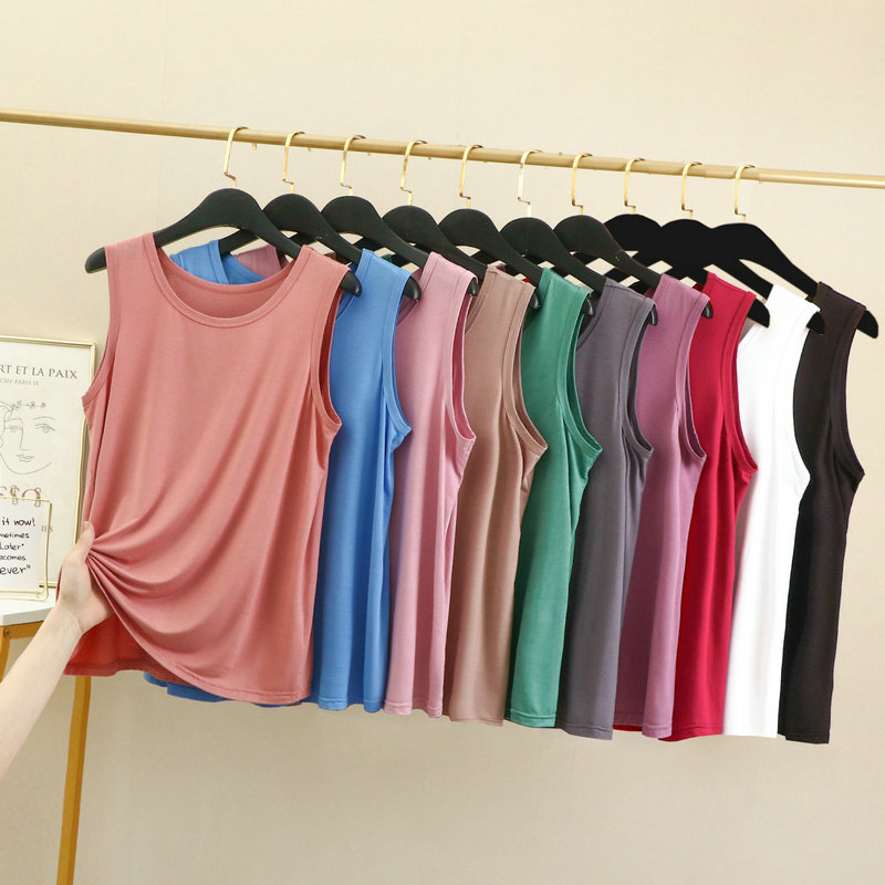Débardeur à col rond en Modal XL à 6XL, camisole d'été pour femmes, T-shirt fin et ample sans manches, couleur unie, grande taille
