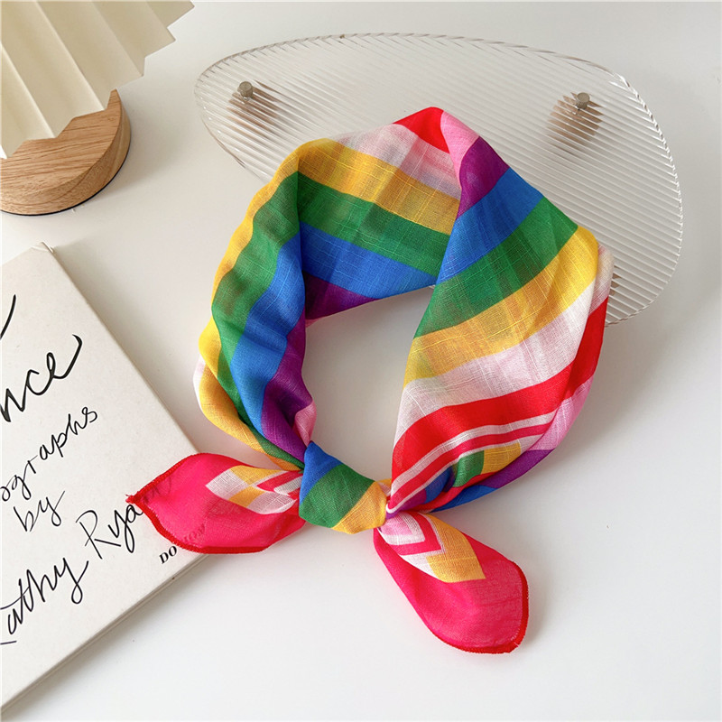 55cm foulards carrés coton lin couleur vive écharpe fleur mode femmes décoration foulard foulard Bandanas bandeau