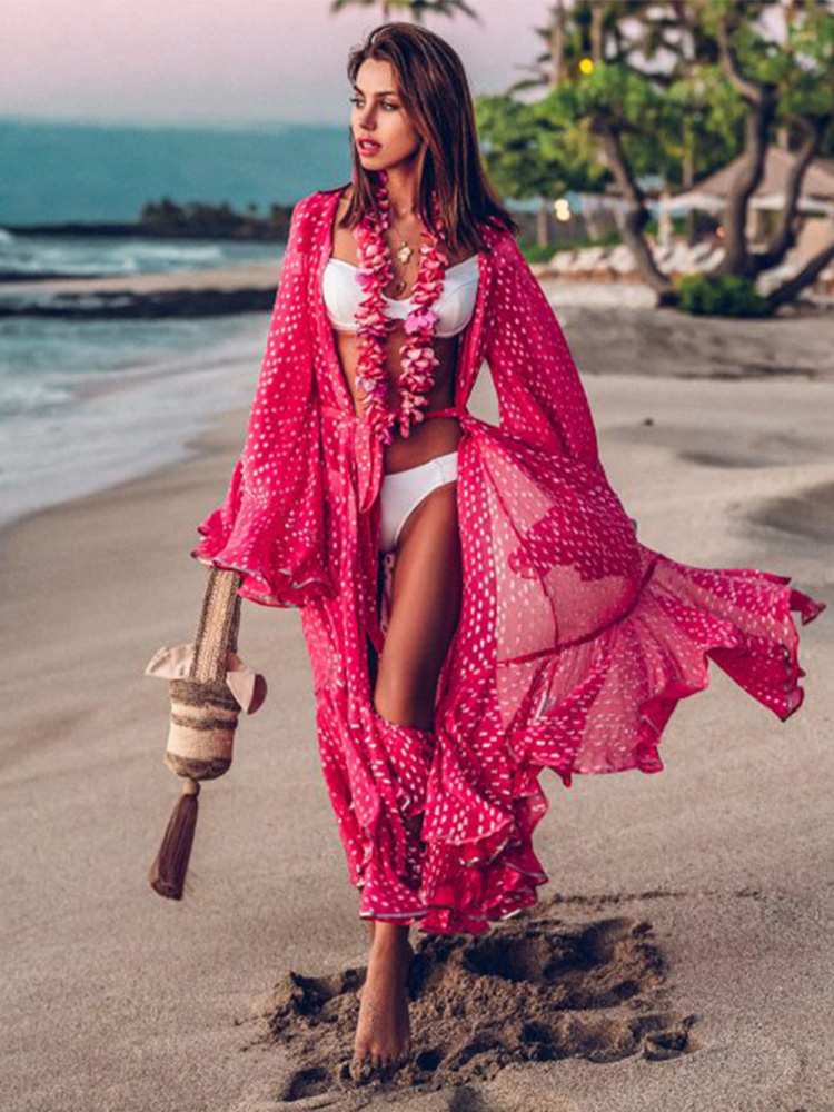 Femmes maillot De Bain couvrir manches caftan Plage tunique Robe Robe De Plage solide blanc coton paréo col haut vêtements De Plage