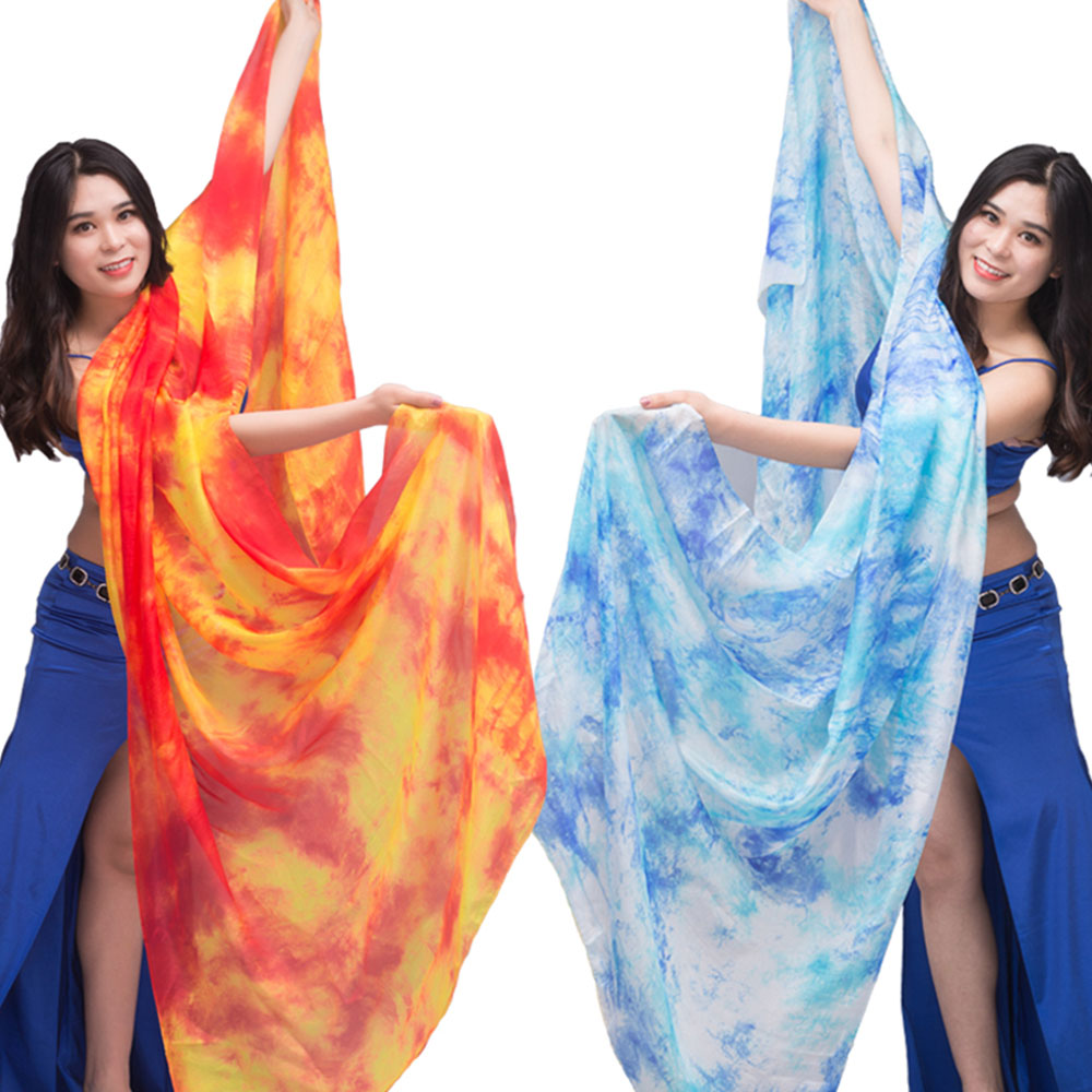 Nouveau 100% voiles de soie légère danse du ventre jeté à la main écharpe châle voile de soie 200 cm 250 cm 270 cm enfants adultes scène Performance 13 couleurs
