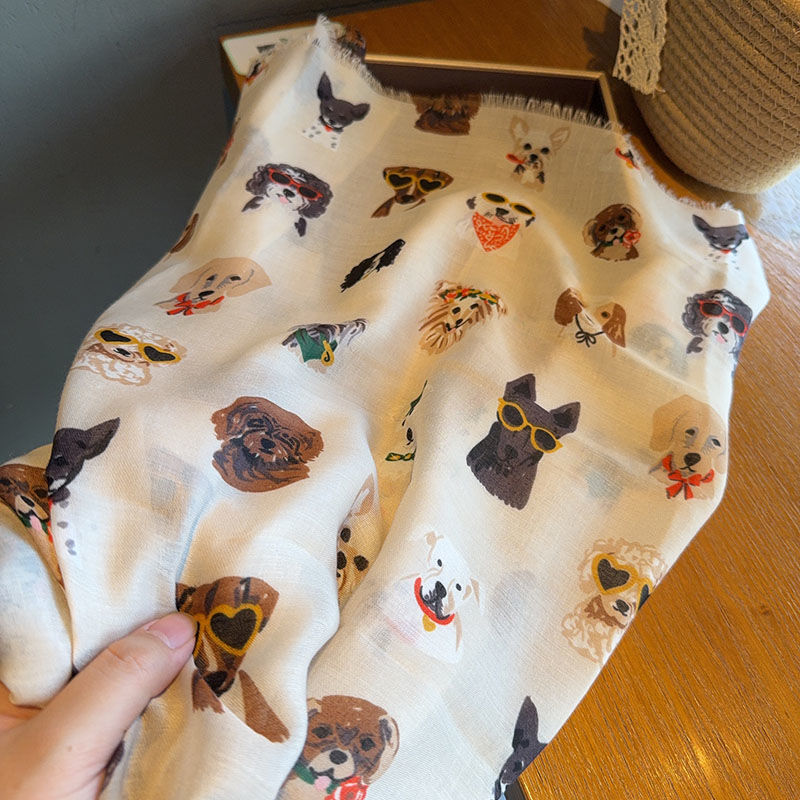 Écharpe élégante imprimée chien avec lunettes à la mode, en coton Viscose léger, respirante et coupe-vent pour les voyages printemps/automne