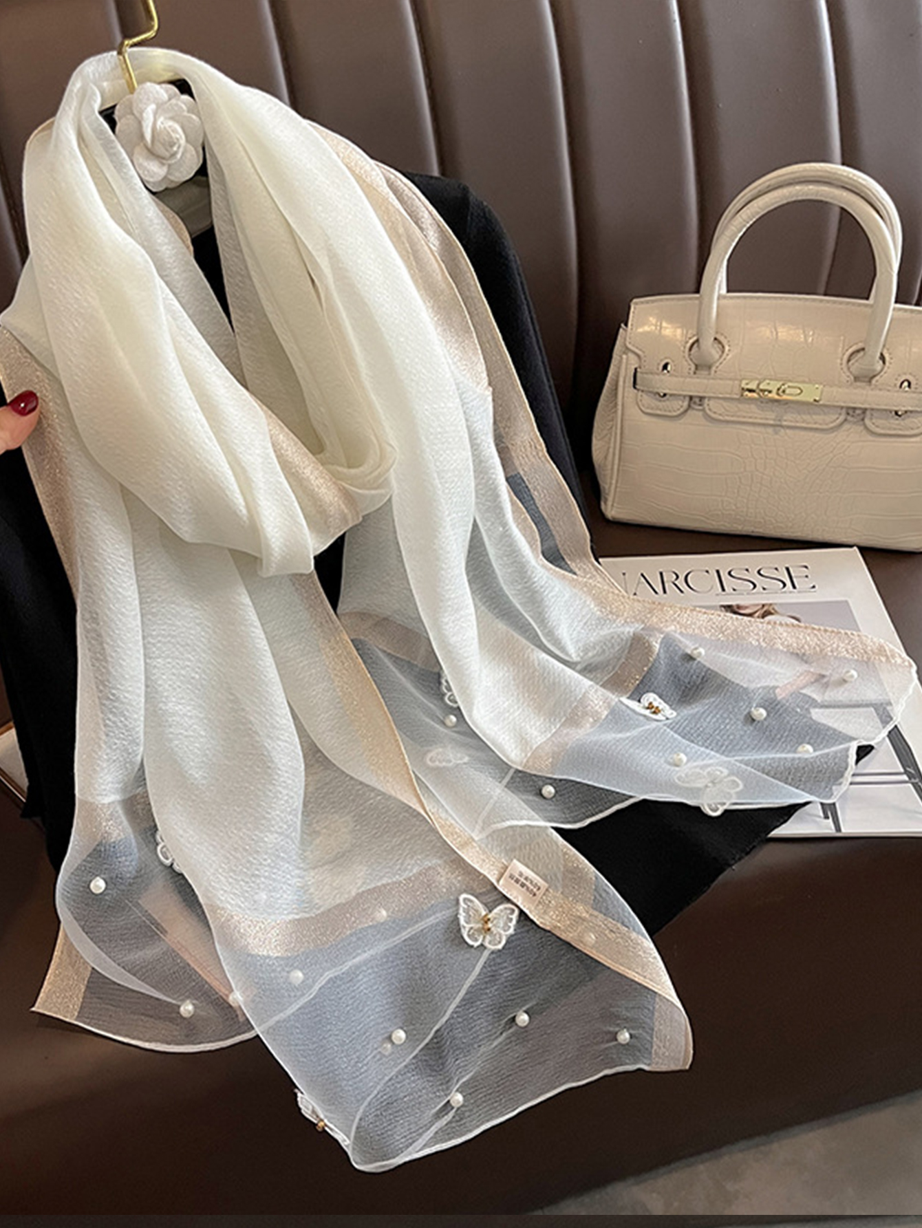 Mode Design Floral broderie Foulard en soie femmes Hijab femme Foulard Pashmina longue plage étoles châle enveloppement foulards Bandana