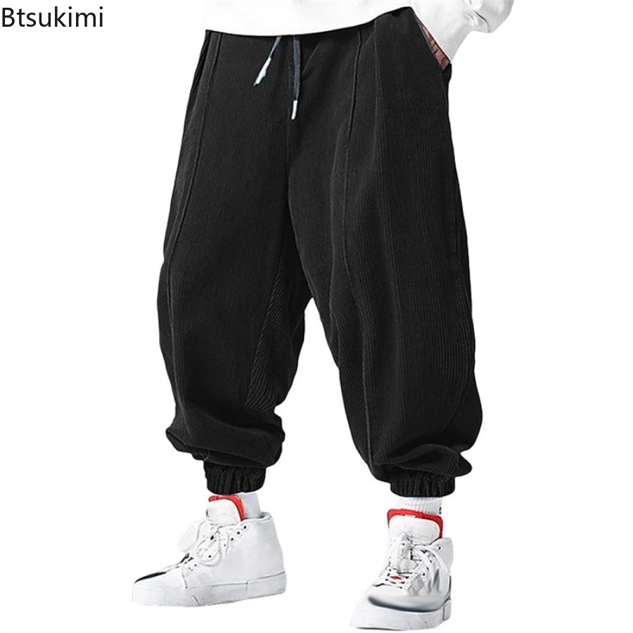 Pantalon en velours côtelé pour homme 2026 – Tendance décontractée, avec cordon de serrage, longueur cheville, coupe ample, style Harem, pantalon de survêtement, jogger
