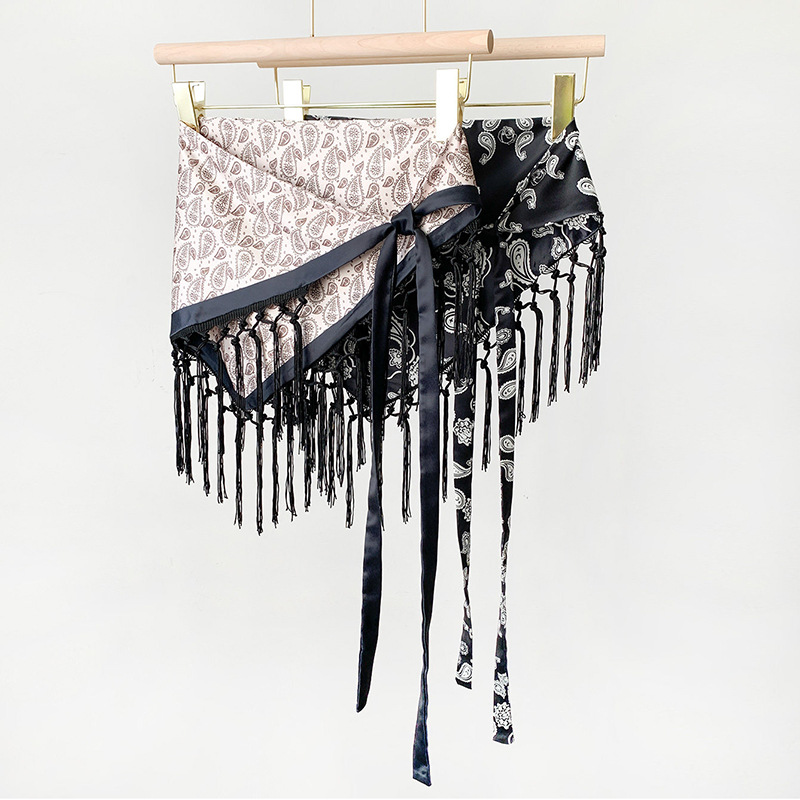 Écharpe triangulaire à imprimé floral pour femme, ceinture à nouer avec franges style bohème, accessoire de superposition pour jupe d'été