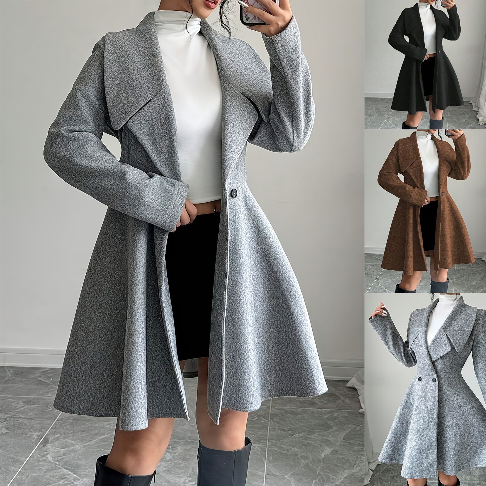Manteaux en laine pour femmes, manches longues, col rabattu, vestes pour dames, automne hiver, manteau d'extérieur