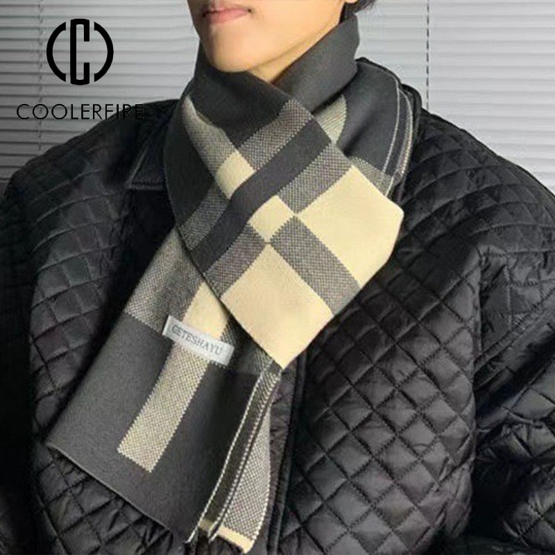 Écharpe d'hiver pour homme, chaude et décontractée, de marque, en tricot, patchwork, laine et cachemire, châle, AC2228