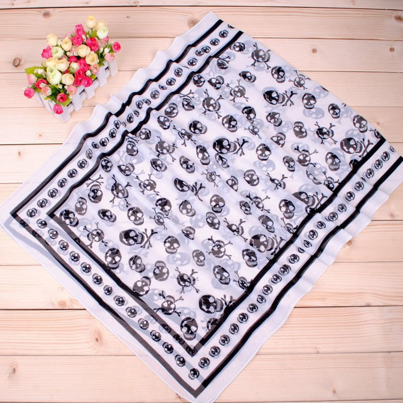 Foulard en Chiffon Georgette Imprimé Crâne pour Femme 150*50cm, Écharpe Bandana Élégante, Longue Étole, Hijab, Protection Solaire Estivale, Foulards de Plage