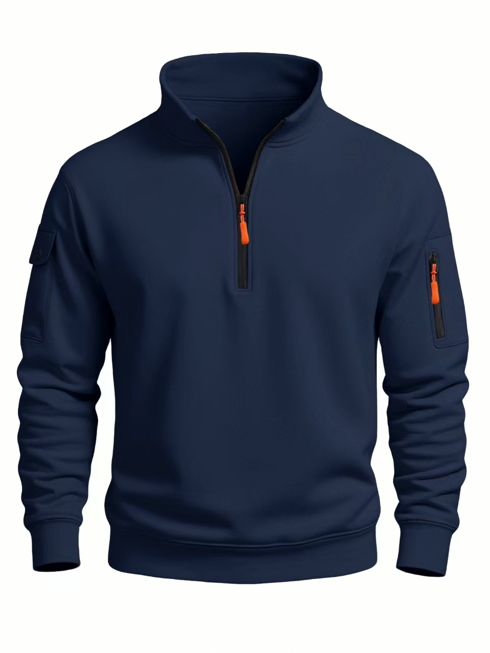 Sweat-shirt pour hommes, nouvelle collection automne et hiver 2021, sport décontracté, manches longues, col haut, demi-fermeture éclair, haut coupe-vent
