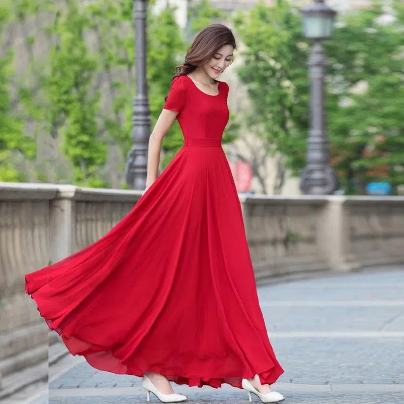 Robe d'été longue en mousseline de soie pour femmes, tenue de plage bohème, élégante, manches courtes, 5XL, nouvelle collection 2025