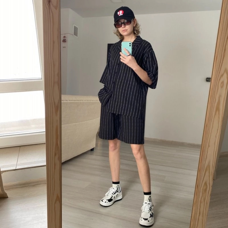 Veste et short de survêtement de Style coréen pour hommes, ensemble 2 pièces, costume de sport à rayures d'été, vêtements surdimensionnés légers 5XL