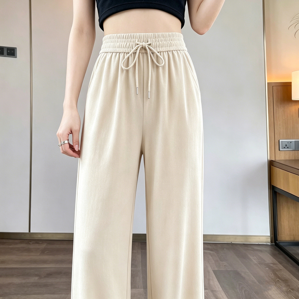 Pantalon décontracté à jambes larges taille haute coupe ample fin pour l'été pour femme coupe droite style Mom Pants longueur 7/8