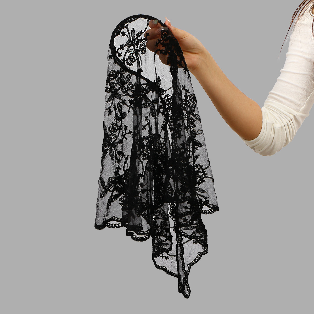 Foulard triangulaire en dentelle pour femme avec bandeau intégré, broderie ajourée, fin, vintage, pour cheveux