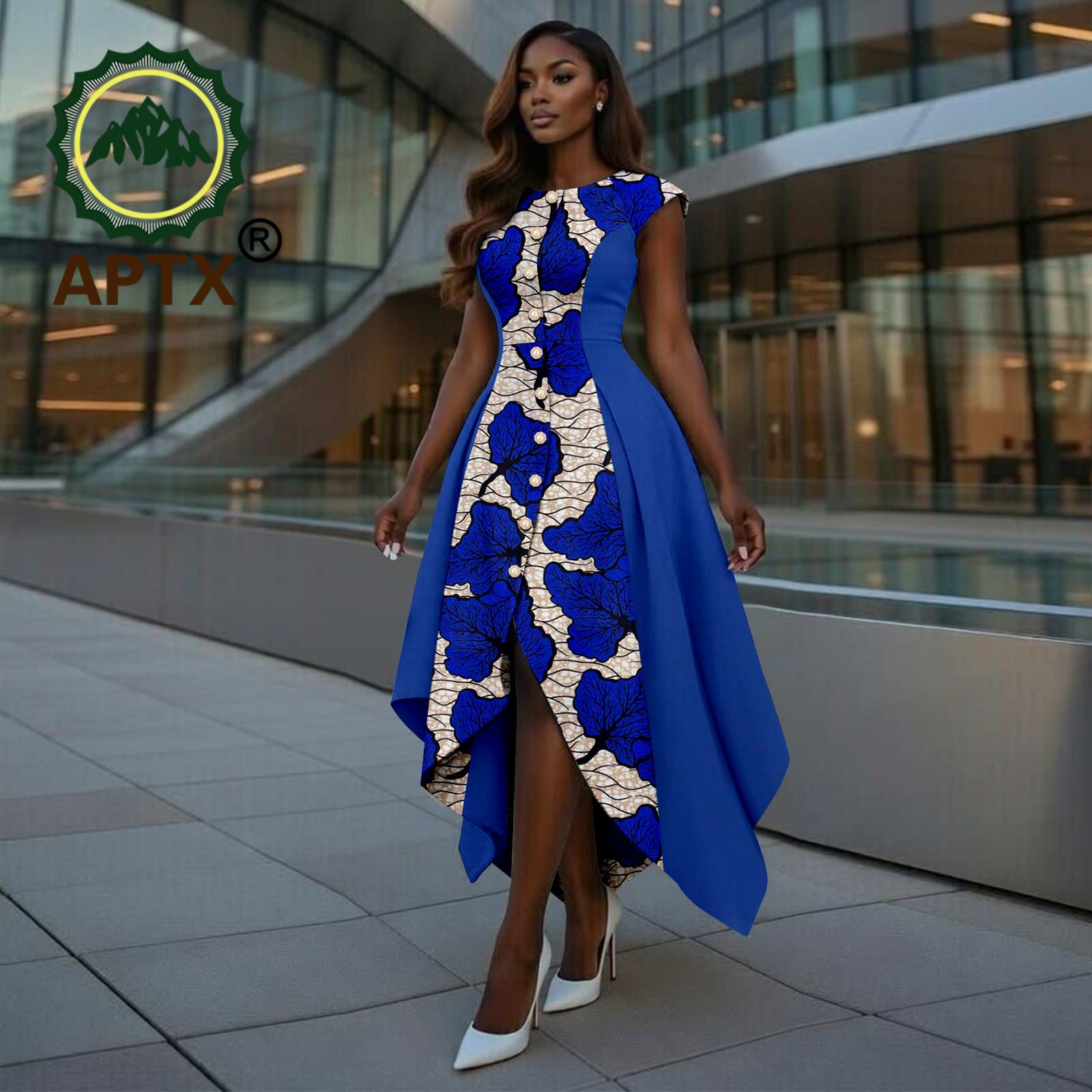 Robe africaine pour femmes, imprimé Ankara, col rond, manches courtes, longueur cheville, patchwork, robe asymétrique, Dashiki, décontractée, pour soirée