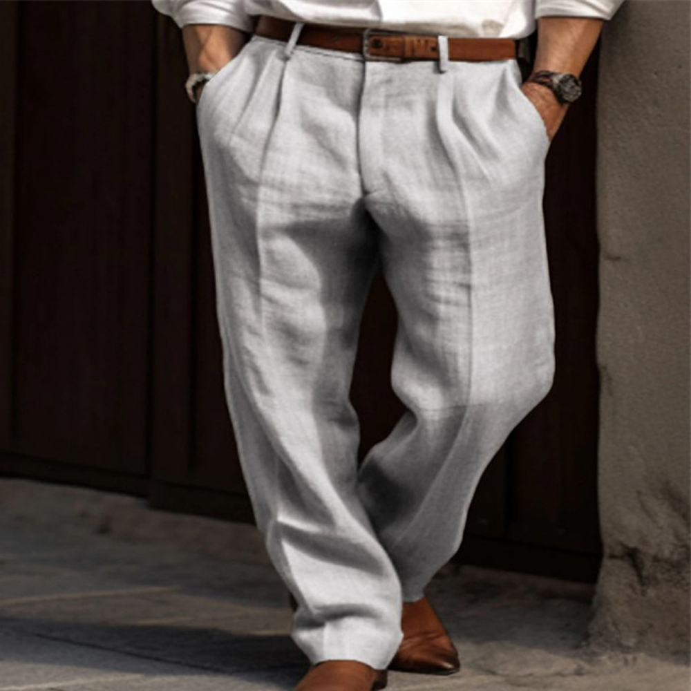 Pantalon ample en lin pour homme, décontracté, couleur unie, jambe large, surdimensionné, style plage, printemps YYCFS-20260324007