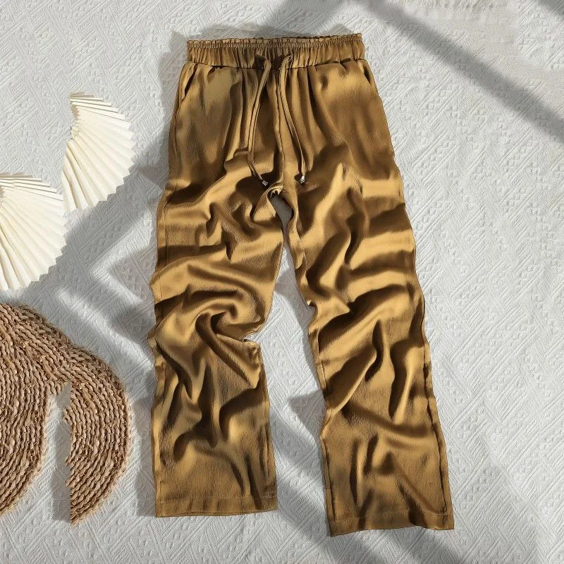 Pantalon large taille haute pour femme, injPants en satin, vintage, proximité, wstring, décontracté, droit, haute qualité