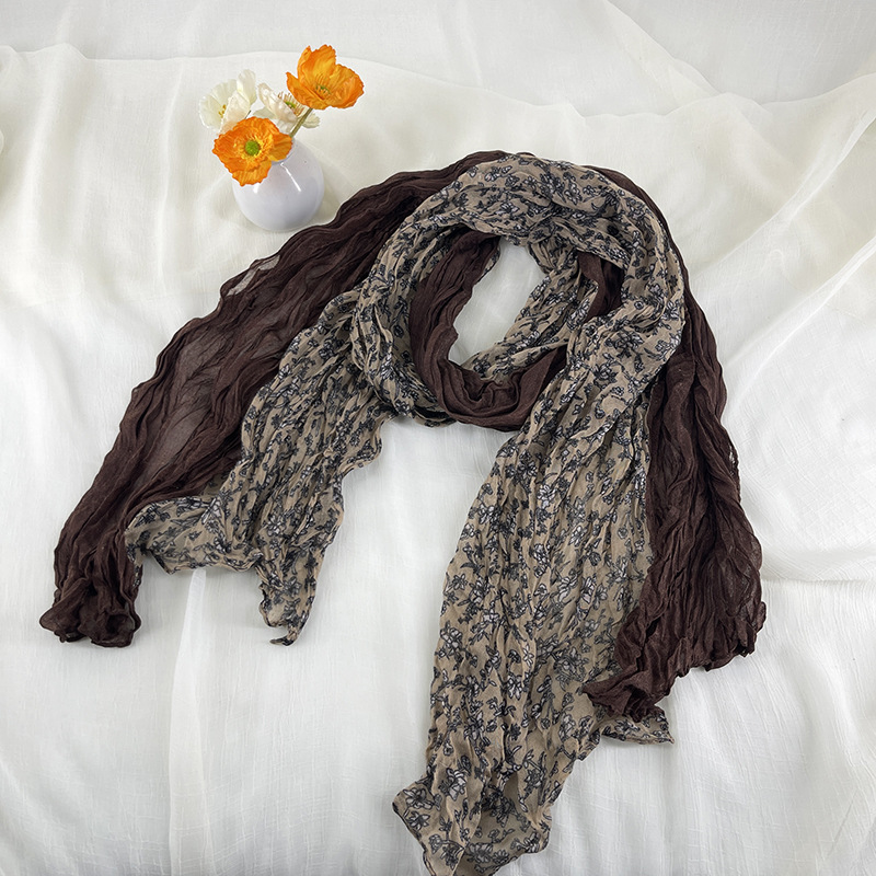 Écharpes longues en coton et lin, écharpe plissée à fleurs pour femmes, foulards bohèmes, respirants et chauds, légers, accessoires