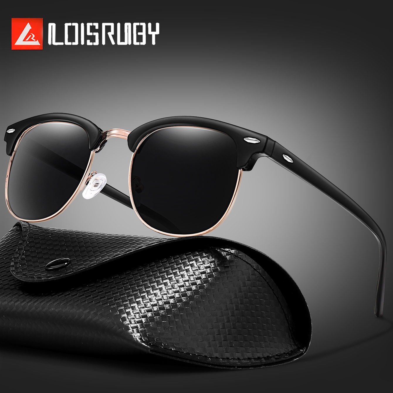 Lunettes de soleil de luxe demi-cerclées en métal pour femmes et hommes, design rond, verres de marque célèbres, pour la randonnée, la pêche, le cyclisme, avec étui