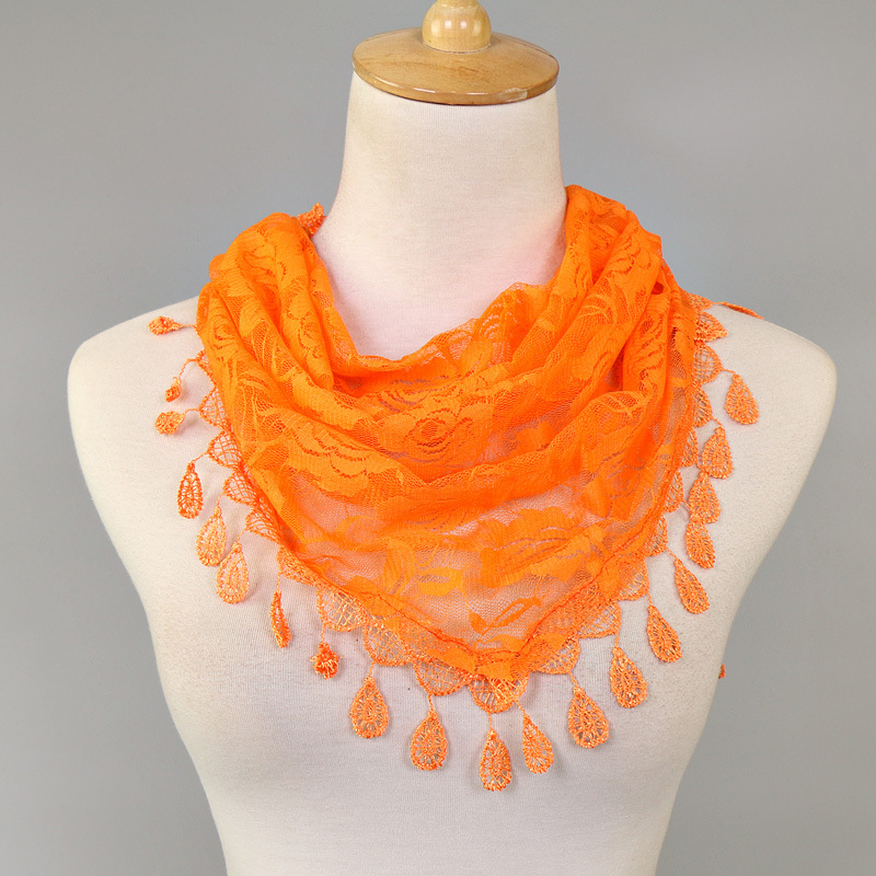 Nouvelles femmes dentelle Monochrome coréen Triangle foulards 140x48 cm à la mode évider châle solide Rose Triangle écharpe