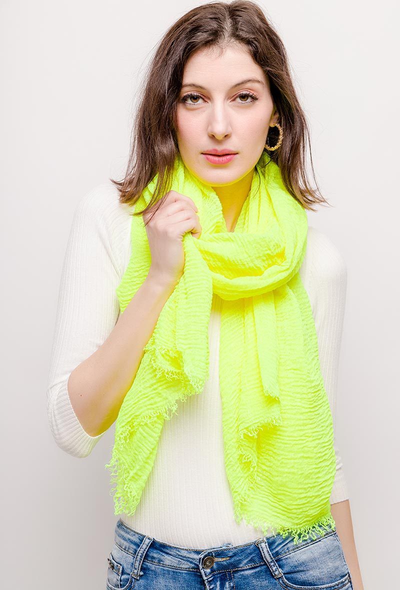 NOUVEAU Foulard d'été Néon Uni Effet Bulle Turban Plissé Voile Ondulé pour Femme Écharpe Iridescente