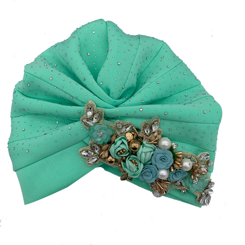 Nouveau Turban Africain Scintillant pour Femme, Coiffe de Fête, Foulard Musulman, Bonnet, Chapeau 2023 avec Bouquet de Strass