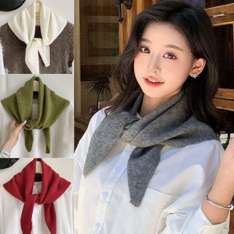 Écharpe triangulaire tricotée en laine de Style coréen pour femme, foulard chaud d'hiver, châle multifonctionnel, enveloppe pour cheveux