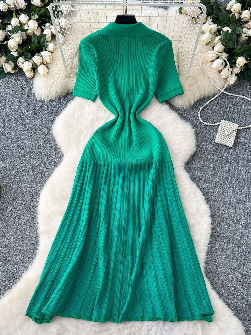 Robe tricotée élégante pour femmes, vêtements d'été, manches courtes, simple boutonnage, Maxi, longue, mode, Slim, paquet de hanches