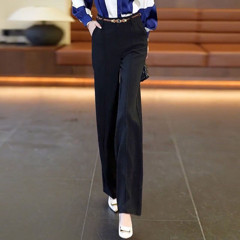 Pantalon de Travail à Jambes Larges pour Femme, Baggy Droit, Blanc et Noir, Vêtement de Bureau, Nouvelle Collection Automne 90