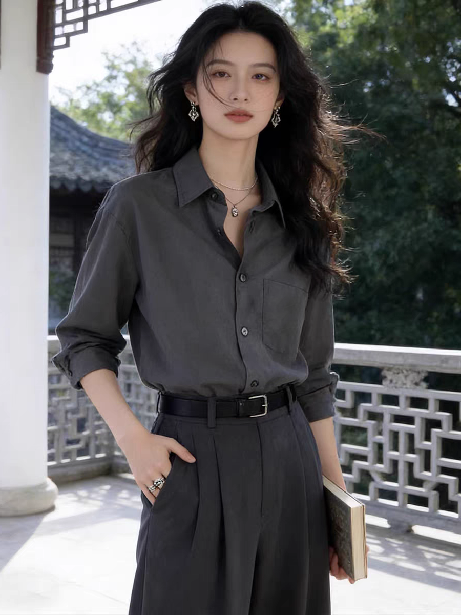 Chemise à manches longues pour femmes, chemisier boutonné de couleur unie, Style coréen, chemises de bureau pour dames, vêtements de printemps et d'été pour femmes