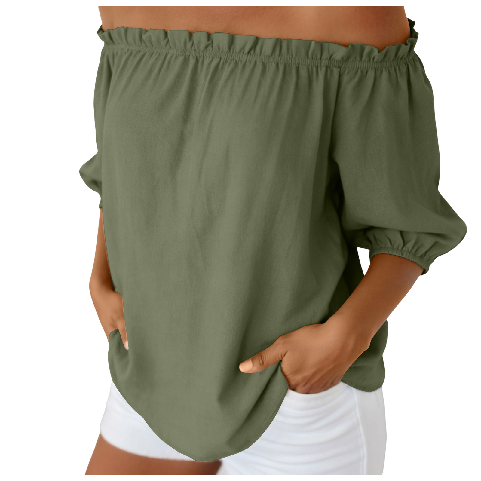 Hauts d'été pour femmes, en coton et lin, à épaules dénudées, coupe ample, style bohème, décontracté, pour le quotidien, Blusa Feminina