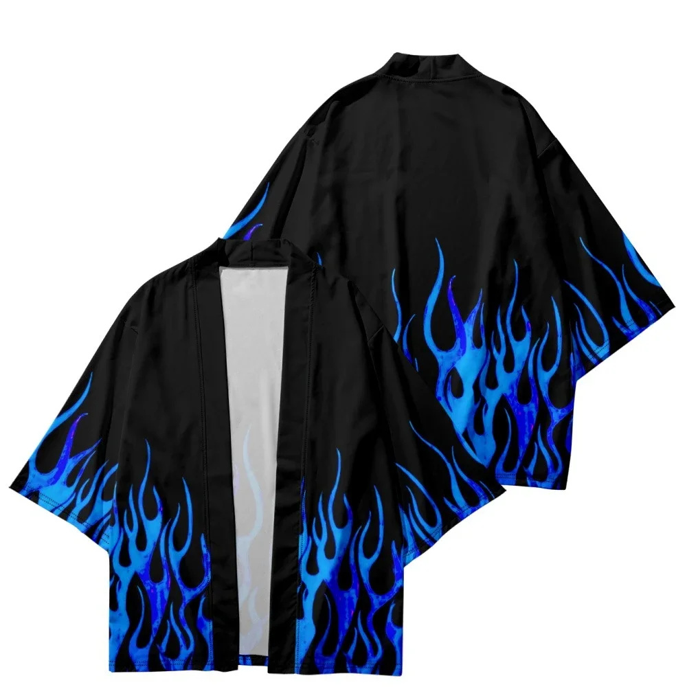 Kimono japonais flamme de feu et de glace pour hommes et femmes, Cardigan Yukata coloré, chemises Haori, haut, vêtements traditionnels asiatiques