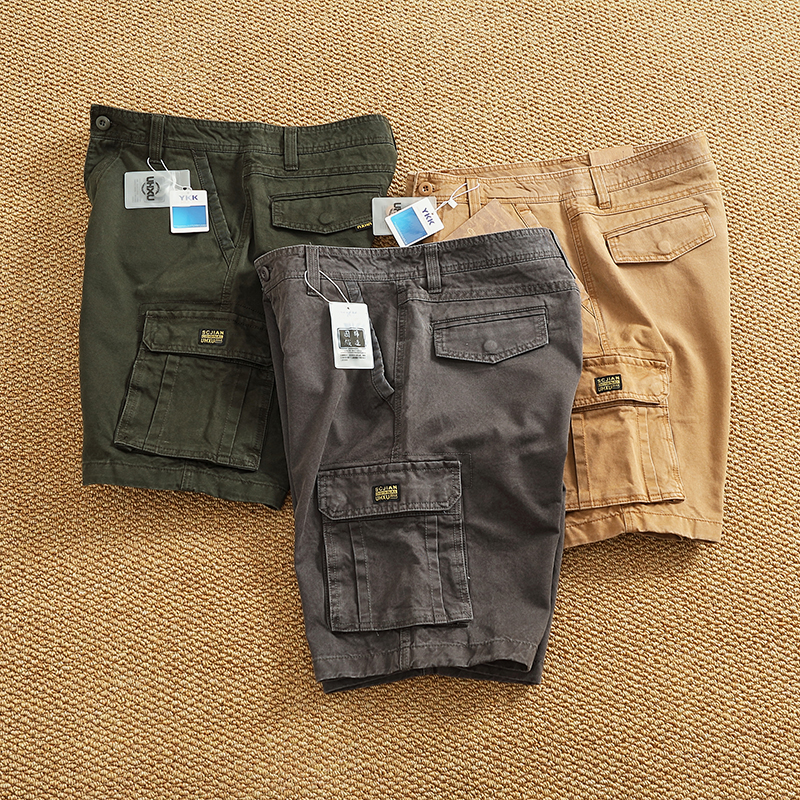 Short Cargo japonais pour hommes, vêtements de travail, en coton épais, multi-poches, utilitaire, Vintage, coupe ample, entrejambe de 5 pouces, été