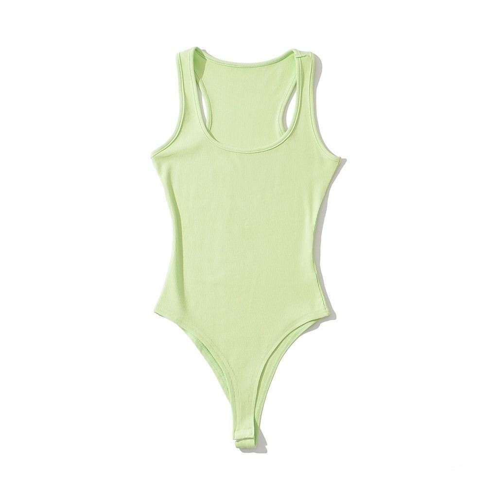 Combinaison Femme Chic à Épaules Dénudées et Col Halter, Bodysuit Uni Sans Manches Extensible Moulant, Haut Décontracté