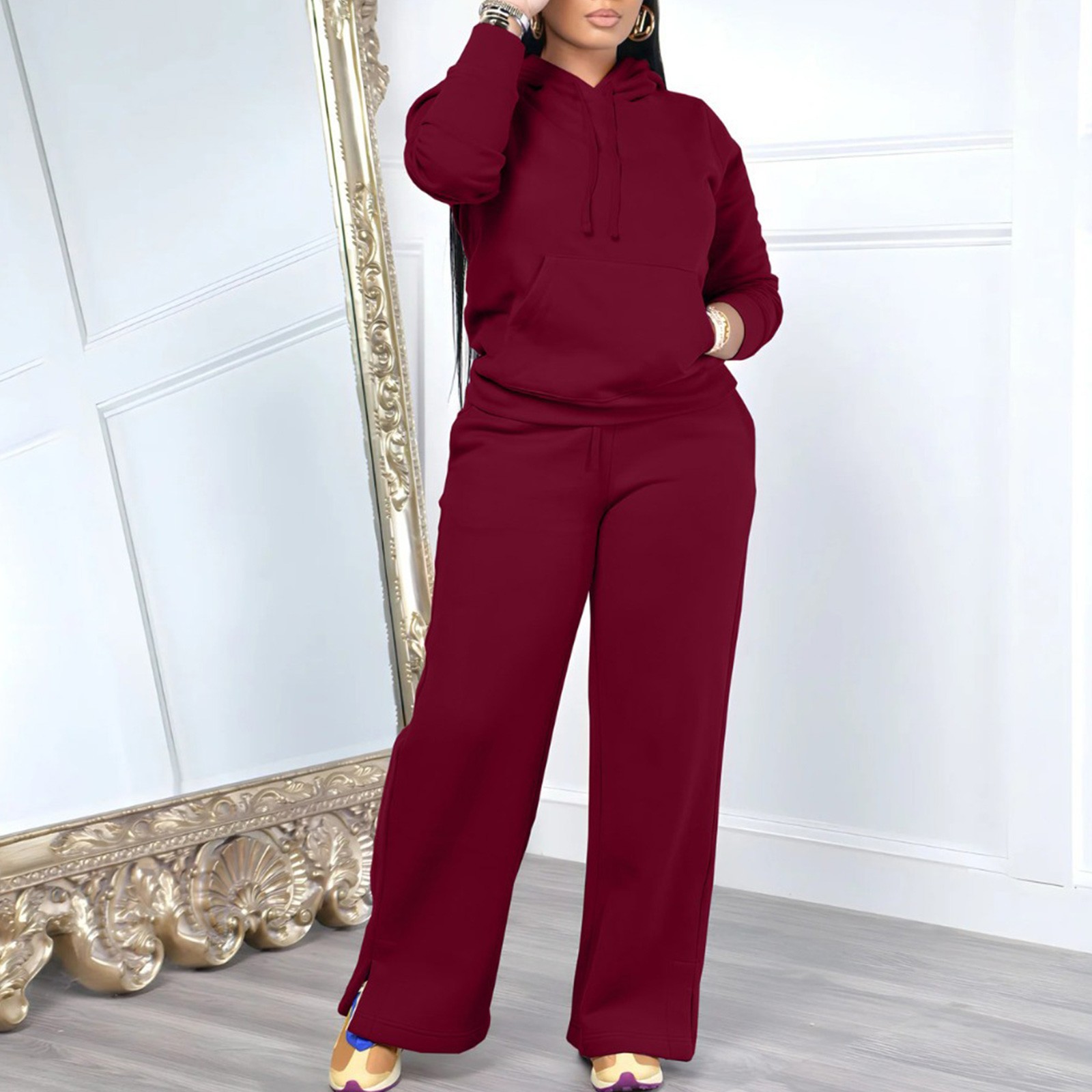 Robe pour femmes grande taille femmes couleur Pure automne et hiver mode et chaud sweat à capuche décontracté Joggers pull costume pour femmes ensemble