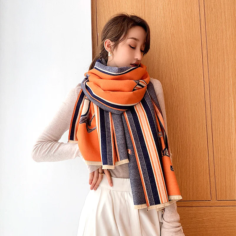 Écharpe en cachemire pour femme, Pashmina chaud, Foulard Lady Horse, Optique féminine, Châles doux, Wraps, Couverture, Marque de luxe, Hiver