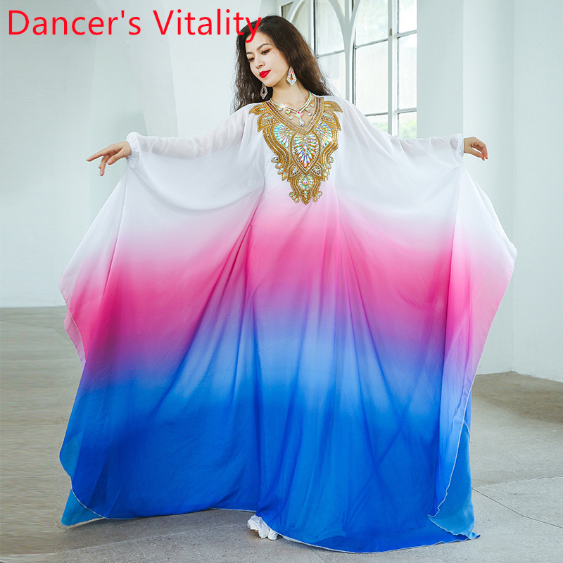 Robes de danse du ventre avancées élégantes dégradées de couleur Khaleegy Robe adulte femme danse orientale compétition Costumes d'attente