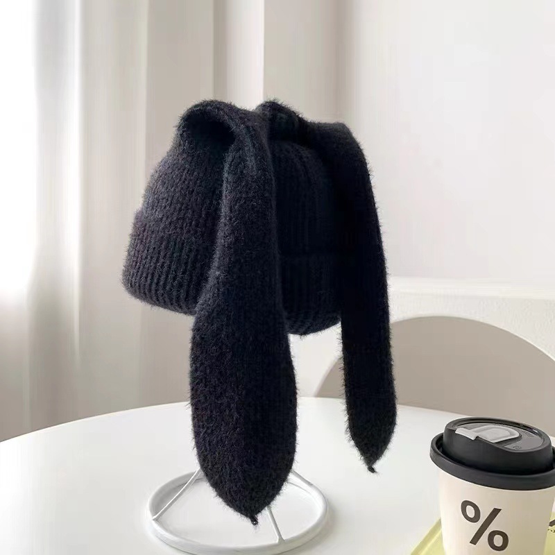 Bonnet d'hiver tricoté douillet pour femme avec oreilles de lapin 3D, doux, extensible et chaud pour le froid, cadeau mignon pour elle