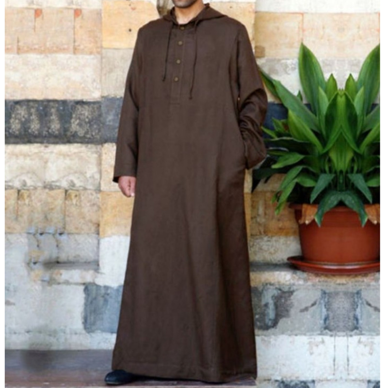 Robe à capuche à manches longues pour hommes, vêtements musulmans, document solide, Thobe Jubba, Dubaï, Moyen-Orient, Kaftan islamique, Arabie saoudite, 5XL